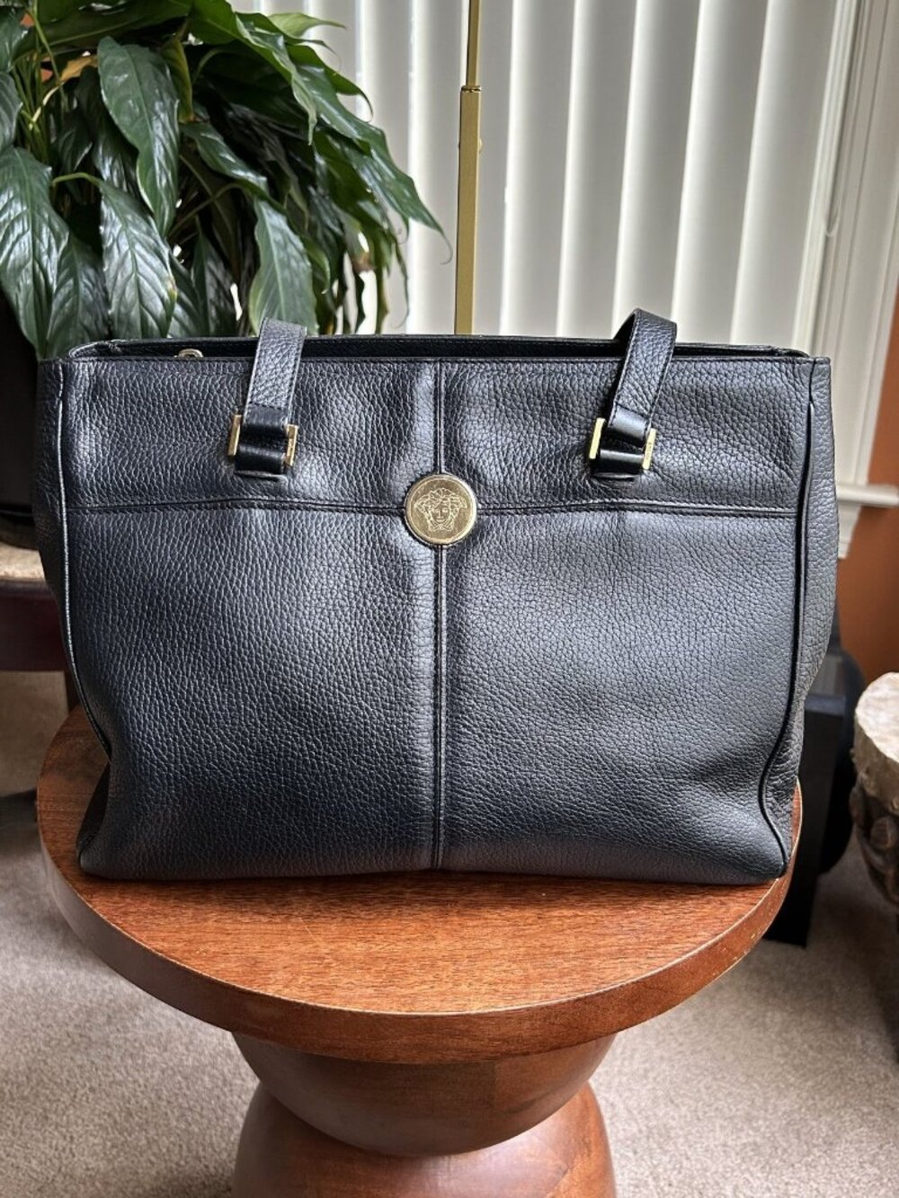 GIANNI VERSACE Medusa Leather Tote Bag, Black - Picture 4 of 14